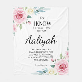 エレミヤ29:11ピンクのバラがパーソナライズされた フリースブランケット