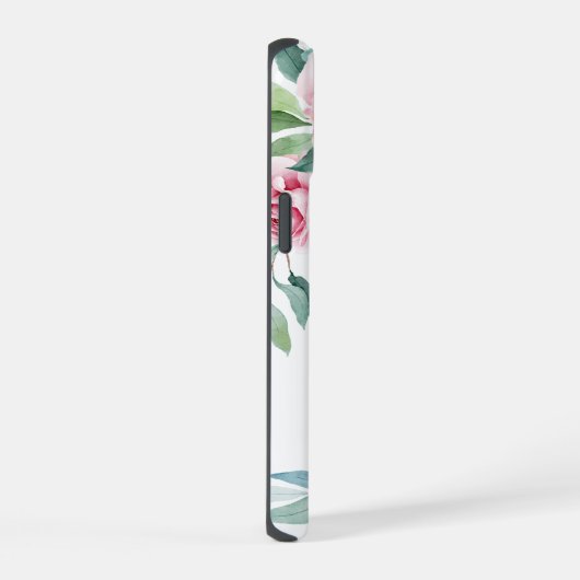 エレミヤ29:11ピンクのバラがパーソナライズされた iPhone 15ケース (右側面)