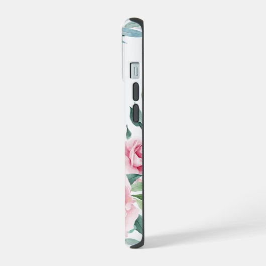 エレミヤ29:11ピンクのバラがパーソナライズされた iPhone 15ケース (左側面)