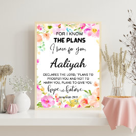 エレミヤ29:11ピンクのフローラパーソナライズ聖なる書物、 経典 ポスター