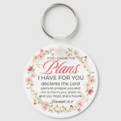 エレミヤ29:11ピンクの花リース聖句 キーホルダー (正面)