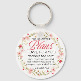 エレミヤ29:11ピンクの花リース聖句 キーホルダー