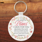 エレミヤ29:11ピンクの花リース聖句 キーホルダー (正面)