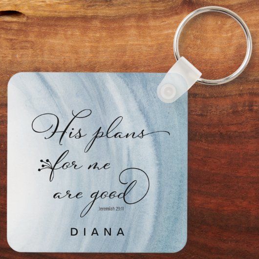 エレミヤ29:11彼の私の計画は良い青である キーホルダー (裏面)
