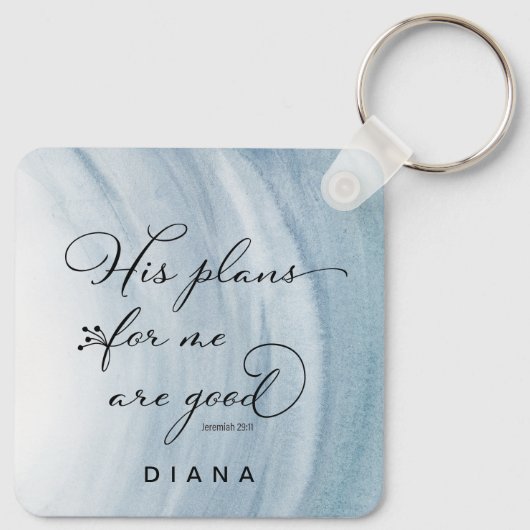 エレミヤ29:11彼の私の計画は良い青である キーホルダー (裏面)