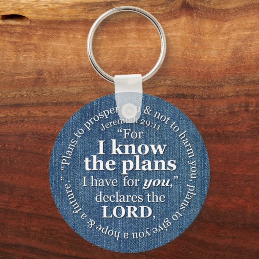 エレミヤ29:11私は計画を知っている聖書の聖句デニム キーホルダー (正面)