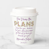 エレミヤ29:11紫、フローラ手紙クリスチャン 紙コップ (正面)