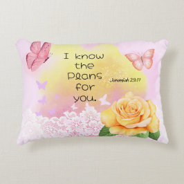 エレミヤ29:11聖書の聖句ピンクイエローバタフライ アクセントクッション