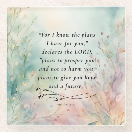 エレミヤ29:11聖書の詩のイメージ ガラスコースター (正面)