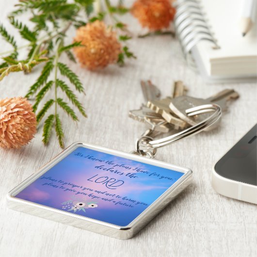 エレミヤ29:11花スクエアキーチェーン キーホルダー (側面)