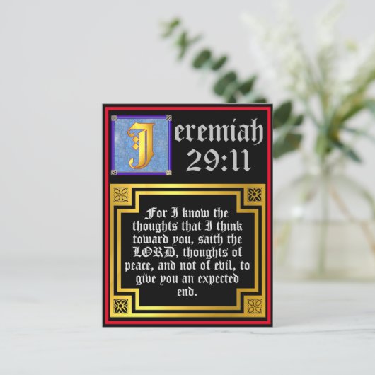 エレミヤ29:11金ゴールド照明文字聖書引用文 シーズンポストカード (スタンド正面)
