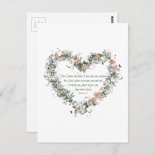 エレミヤ29:11 ハートの花 ポストカード (正面/裏面)