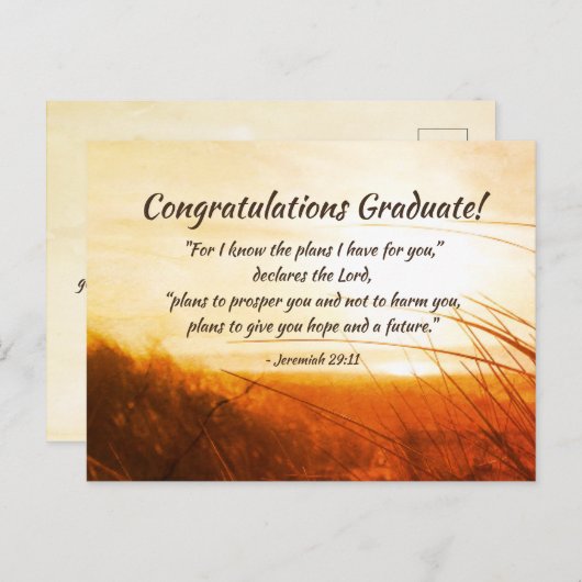 エレミヤ29:11 「私があなたのために立てた計画を知っている」卒業 ポストカード (正面/裏面)