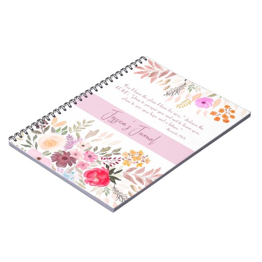 エレミヤ29:11 – 私は計画を知っているピンクのフローラ ノートブック (左側)