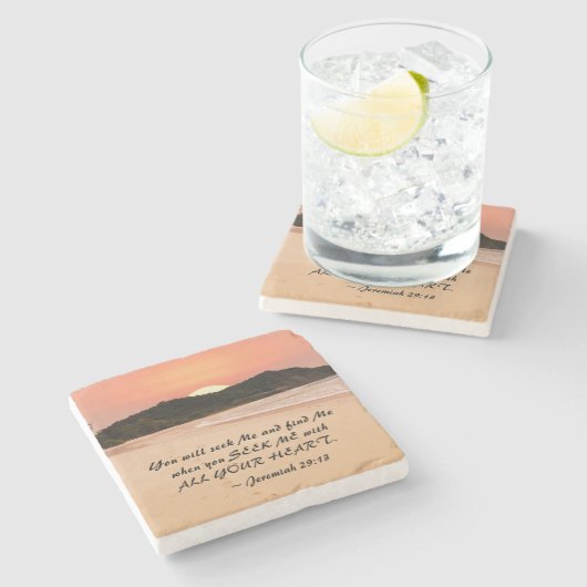 エレミヤ29:13あなたがたの聖書をすべて持って、わたしを求めなさい ストーンコースター (横)