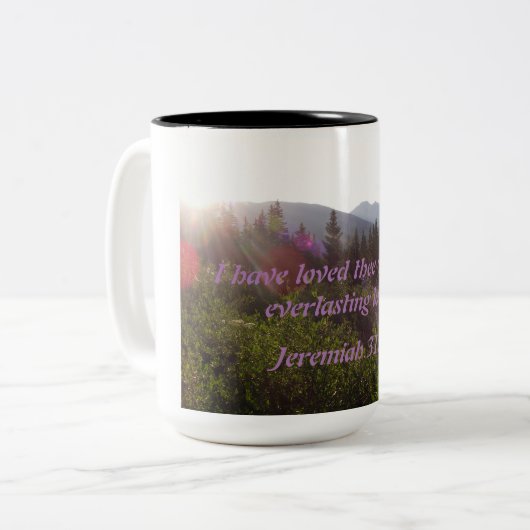 エレミヤ31:3わたしは、あなたがたに対して愛を持ってきた。 ツートーンマグカップ (正面左)