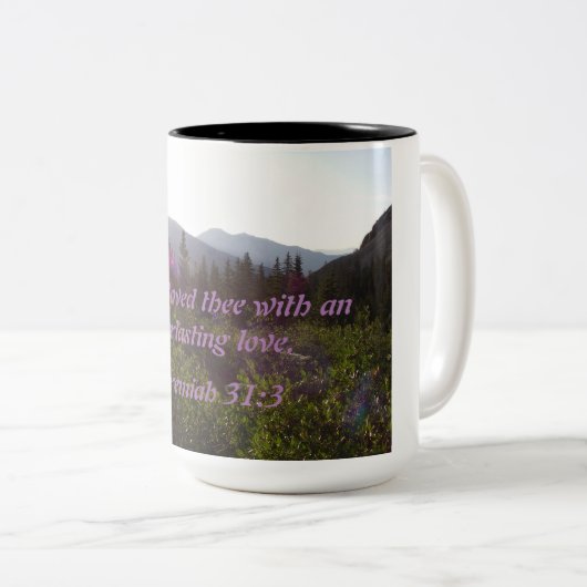 エレミヤ31:3わたしは、あなたがたに対して愛を持ってきた。 ツートーンマグカップ (正面右)