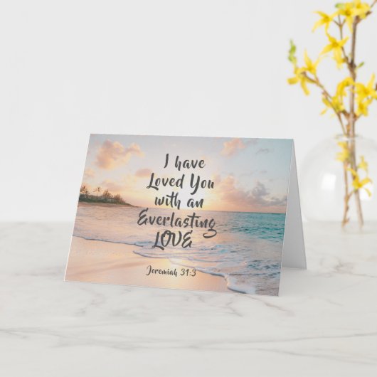 エレミヤ31:3わたしは、あなたがたを愛してきた聖書の海夕日 カード (黄色い花)