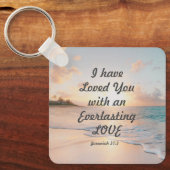 エレミヤ31:3わたしは、あなたがたを愛してきた聖書の海夕日 キーホルダー (正面)