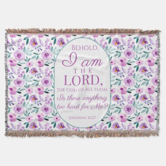 エレミヤ32:27紫色の花の背景 スローブランケット (正面)