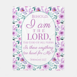 エレミヤ32:27紫色の花の背景 フリースブランケット