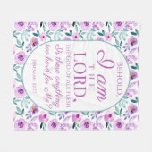 エレミヤ32:27紫色の花の背景 フリースブランケット (正面(横))