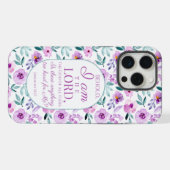 エレミヤ32:27紫色の花の背景 iPhoneケース (裏面横)