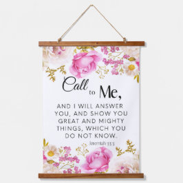 エレミヤ33:3呼び出し私ピンクのフローラ聖なる書物、 経典 吊り下げ型タペストリー