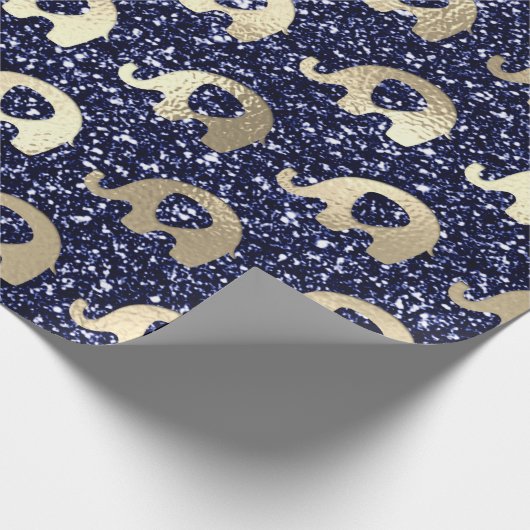 エレメンツメタリックグリッター金ゴールドブルーネイビー男の赤ちゃん ラッピングペーパー (角)