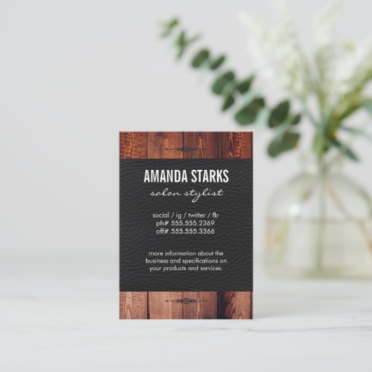 エレメント華美木目レザー 名刺 (スタンド正面)