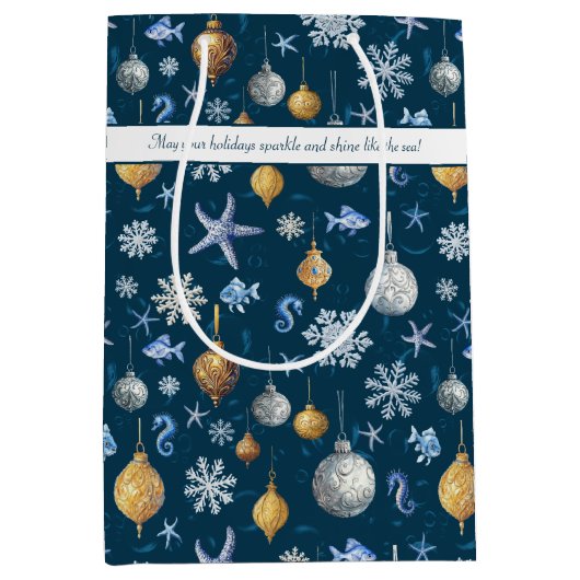 エレメ航海のント&コーストスノーフレークスホリデー ミディアムペーパーバッグ (正面)