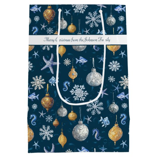 エレメ航海のント&コーストスノーフレークスホリデー ミディアムペーパーバッグ (裏面)