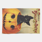 エレンメリークラッサドルのハロウィーン、ヴィンテージ猫 キッチンタオル (横)