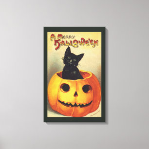 エレンメリークラッサドルのハロウィーン、ヴィンテージ猫 キャンバスプリント