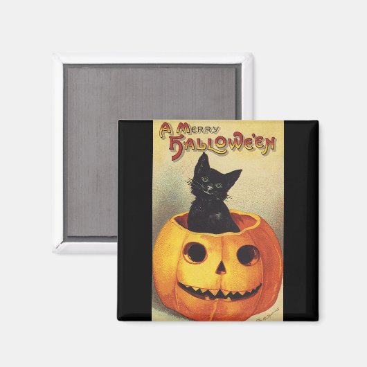 エレンメリークラッサドルのハロウィーン、ヴィンテージ猫 マグネット (正面/裏面)