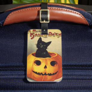 エレンメリークラッサドルのハロウィーン、ヴィンテージ猫 ラゲッジタグ
