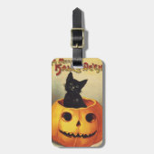 エレンメリークラッサドルのハロウィーン、ヴィンテージ猫 ラゲッジタグ (正面縦)