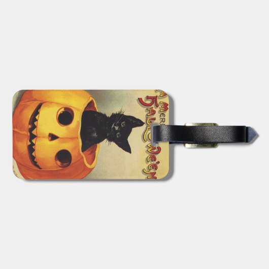 エレンメリークラッサドルのハロウィーン、ヴィンテージ猫 ラゲッジタグ (裏面横)