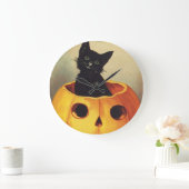 エレンメリークラッサドルのハロウィーン、ヴィンテージ猫 ラージ壁時計 (ホーム)