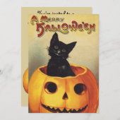 エレンメリークラッサドルのハロウィーン、ヴィンテージ猫 招待状 (正面/裏面)