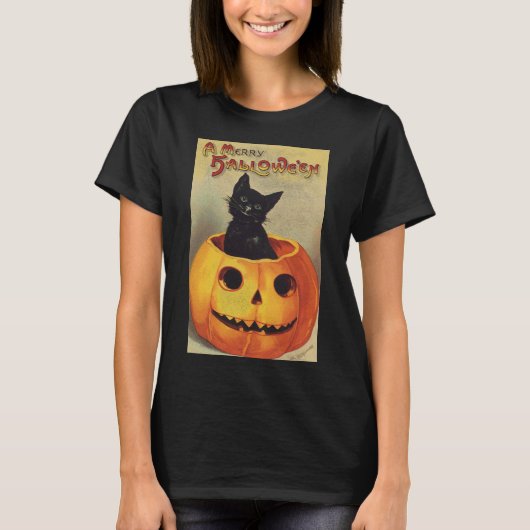 エレンメリークラッサドルのハロウィーン、ヴィンテージ猫 Tシャツ (正面)