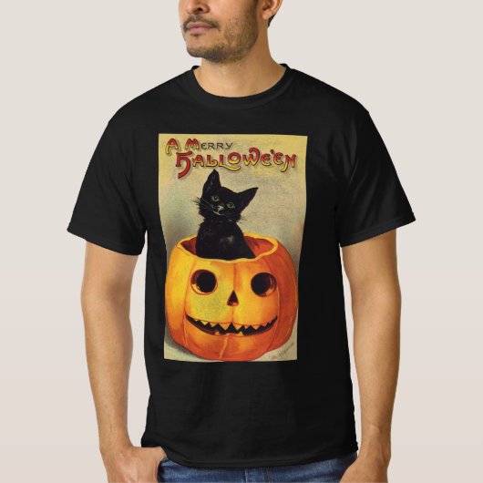 エレンメリークラッサドルのハロウィーン、ヴィンテージ猫 Tシャツ (正面)
