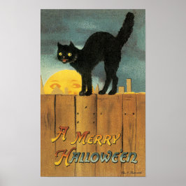 エレン・クラップスダルによるヴィンテージのかわいいハロウィンねこ ポスター