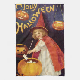 エレン・クラップスダルによるヴィンテージのかわいいハロウィーンの魔女 キッチンタオル