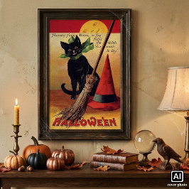 エレン・クラプサドルによるヴィンテージ・ハロウィン ブラックキャット ポスター