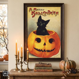 エレン・クラプサドル作 ハロウィンの幸せなひととき ねこ ヴィンテージ ポスター