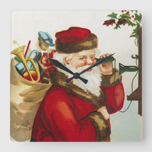 エレン・クラプスダルによる『クリスマスおめでとう サンタクロース』 スクエア壁時計 (正面)