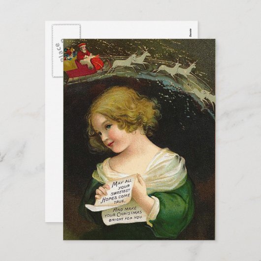 エレンH.クラップサドル – 手紙とクリスマスガール シーズンポストカード (正面/裏面)