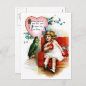 エレンH. Clapsaddle:パロット付きバレンタインデール シーズンポストカード (正面/裏面)