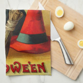 エレンH. Clapsaddle: 黒猫、ほうきおよび帽子 キッチンタオル (四つ折り)